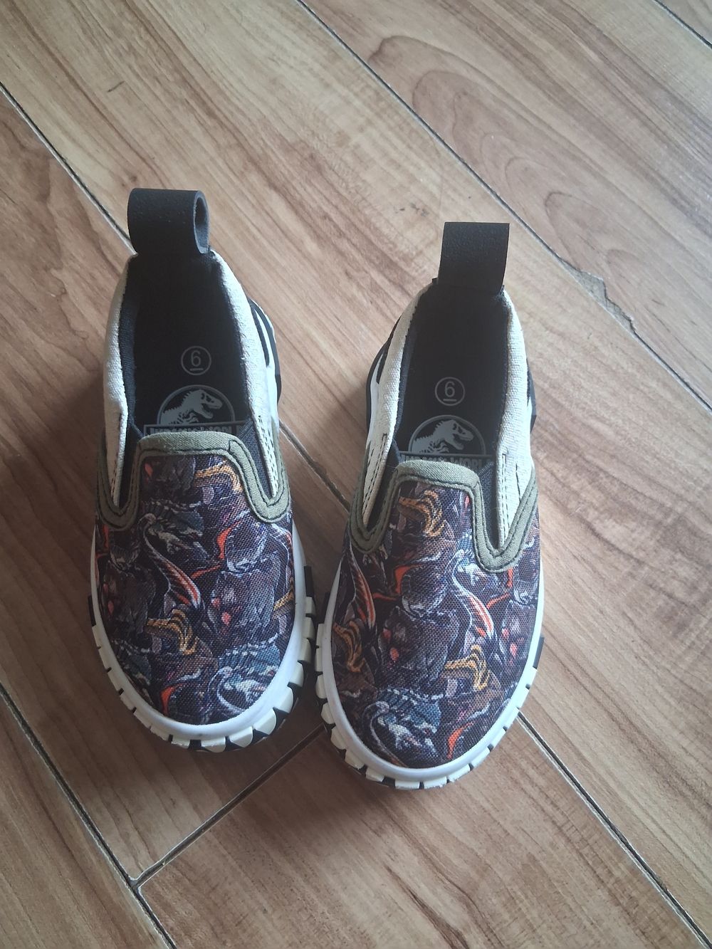 Kids Slip-On Sneakers with Dino Motif - Black/Olive
